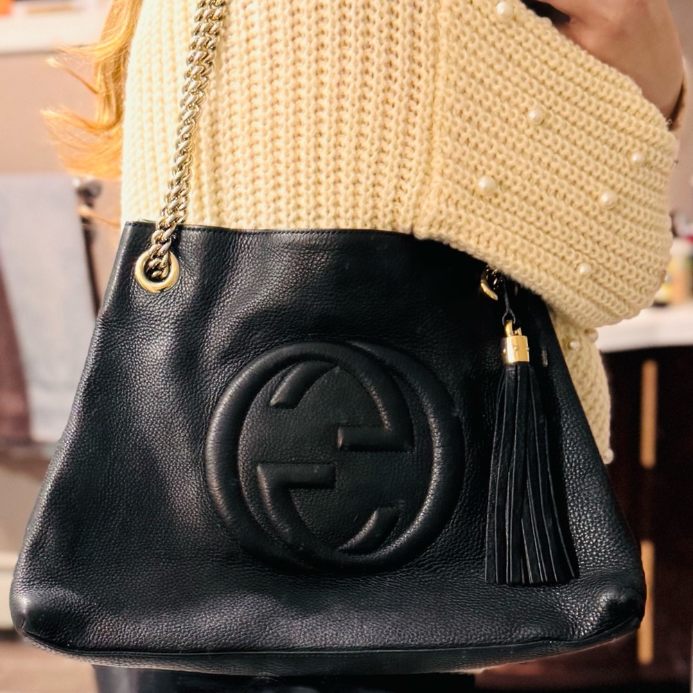 Gucci Black Shoulder Bag with Gold Chain